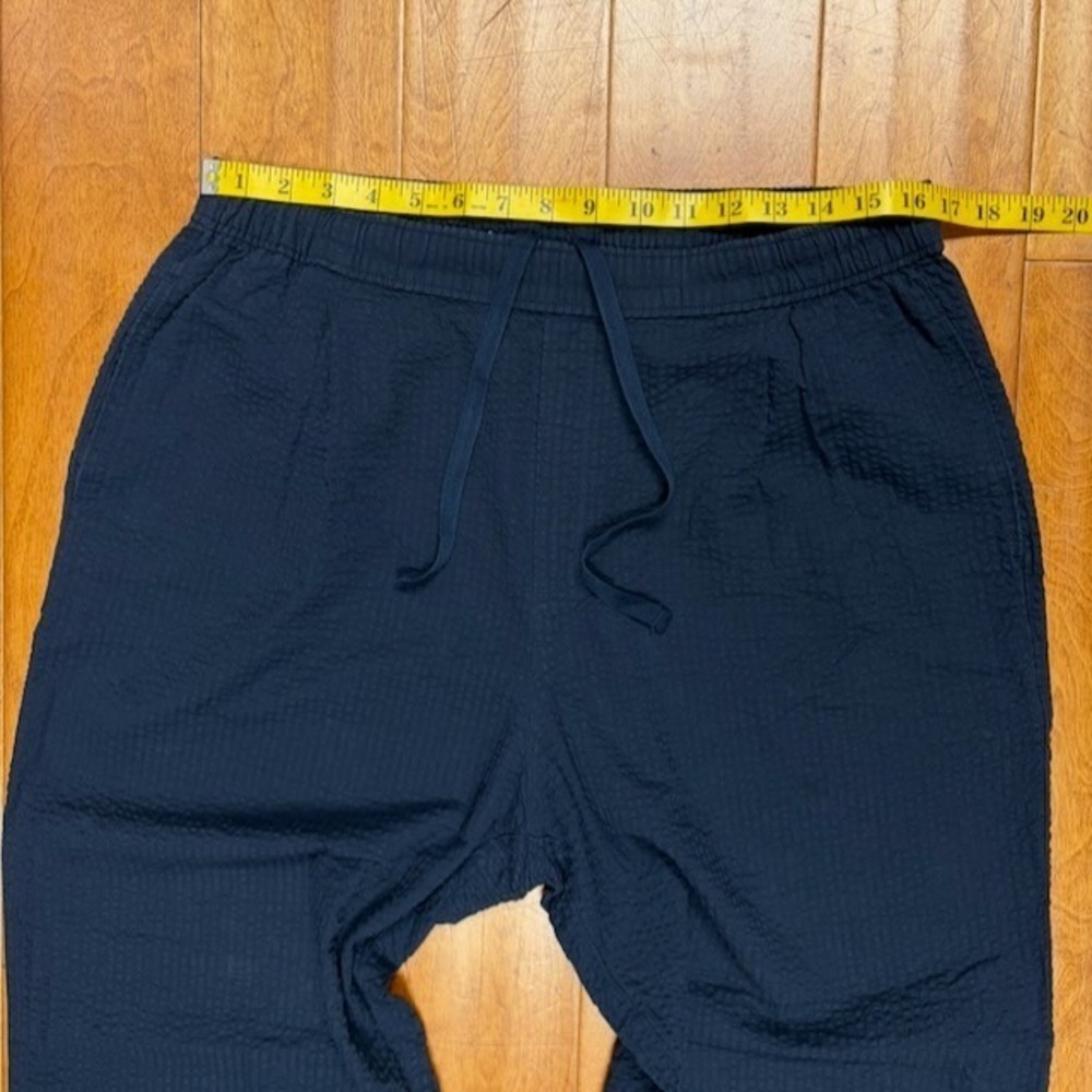 Uniqlo Seersucker Pants Womens XL Navy Wide Leg Pull On Elastic Waist Cotton - Picture 5 of 10